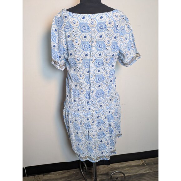 Lovers & Friends V-Neck Boho Mini Dress Blue & White Floral Print, SIze M - Picture 8 of 10